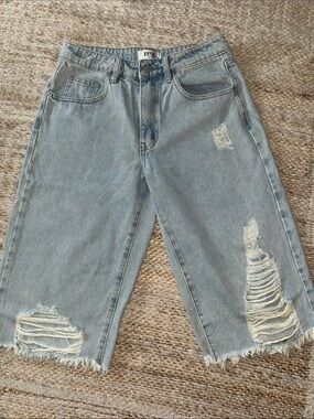 Light Blue Distressed Boyfriend Jeans Bermuda